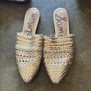 Sam Edelman Metallic Gold Woven Mules